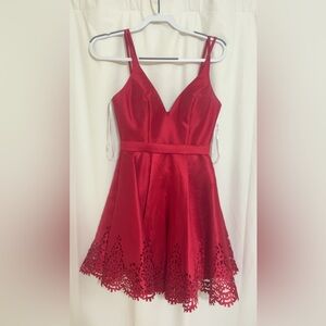 Sherri Hill Red Lace Hem Prom Dress